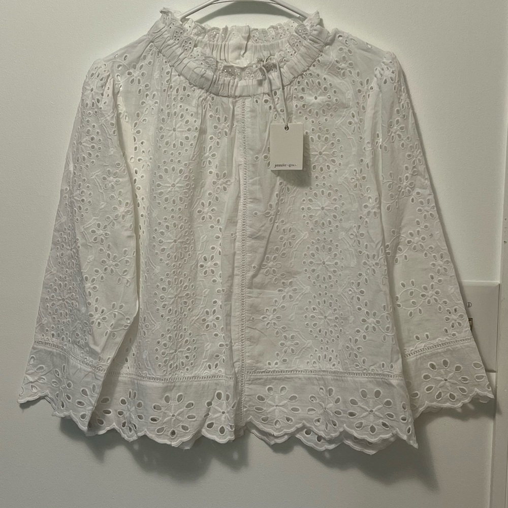 100% cotton eyelet 3/4 sleeve high neck top BNWT!